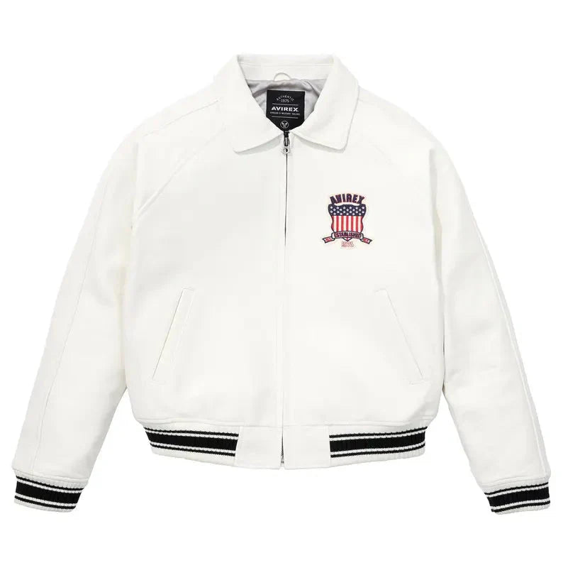 Men's Leather Avirex USA Varsity Bomber Jacket for Mens Duazan