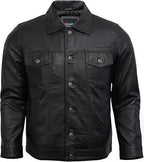 Lambskin Leather Trucker Jacket: Vintage Black Sheepskin