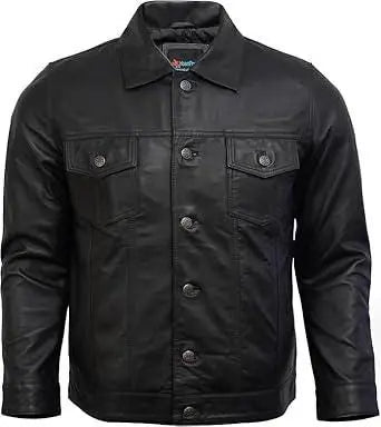 Lambskin Leather Trucker Jacket: Vintage Black Sheepskin
