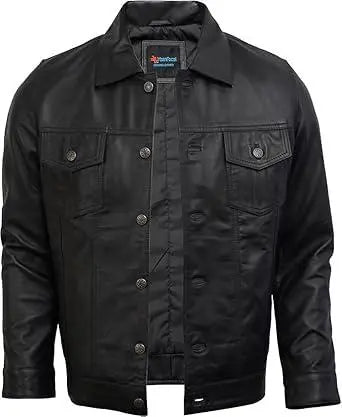 Lambskin Leather Trucker Jacket: Vintage Black Sheepskin