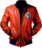 Dragon ball z super Goku Inspired Orange Leather Bomber Jacket: Anime Cosplay Costume - Duazan
