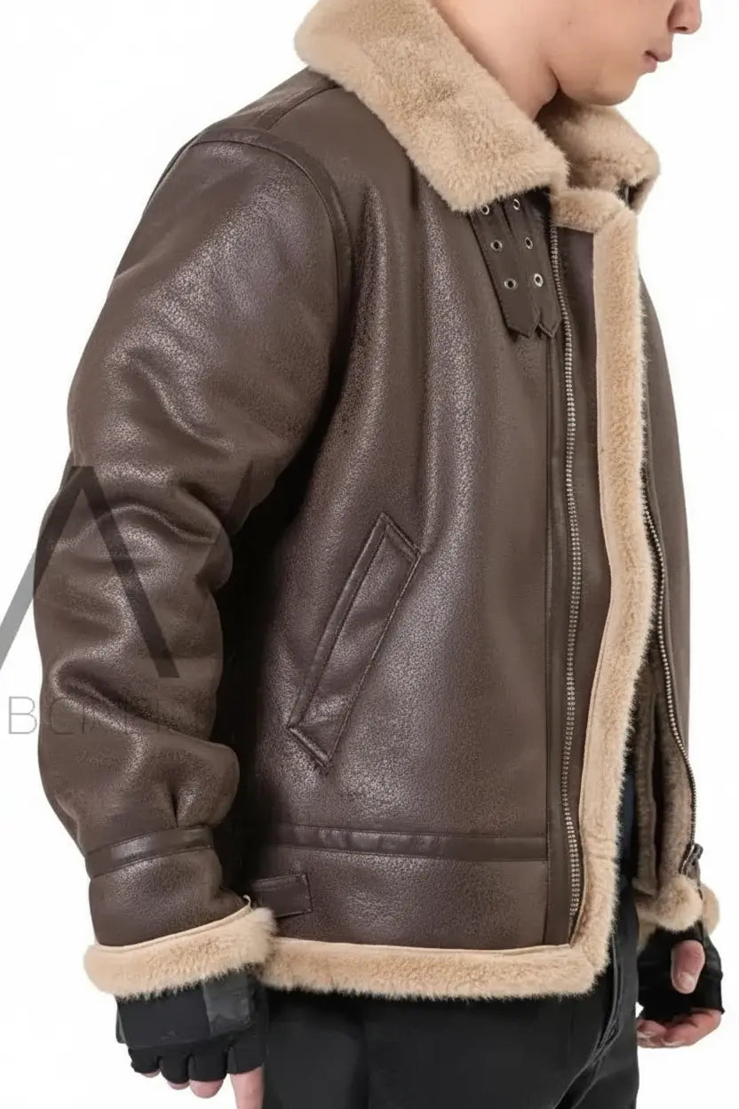Leon Kennedy Resident Evil 4 Cosplay Jacket: Faux Leather Shearling Bomber - Duazan