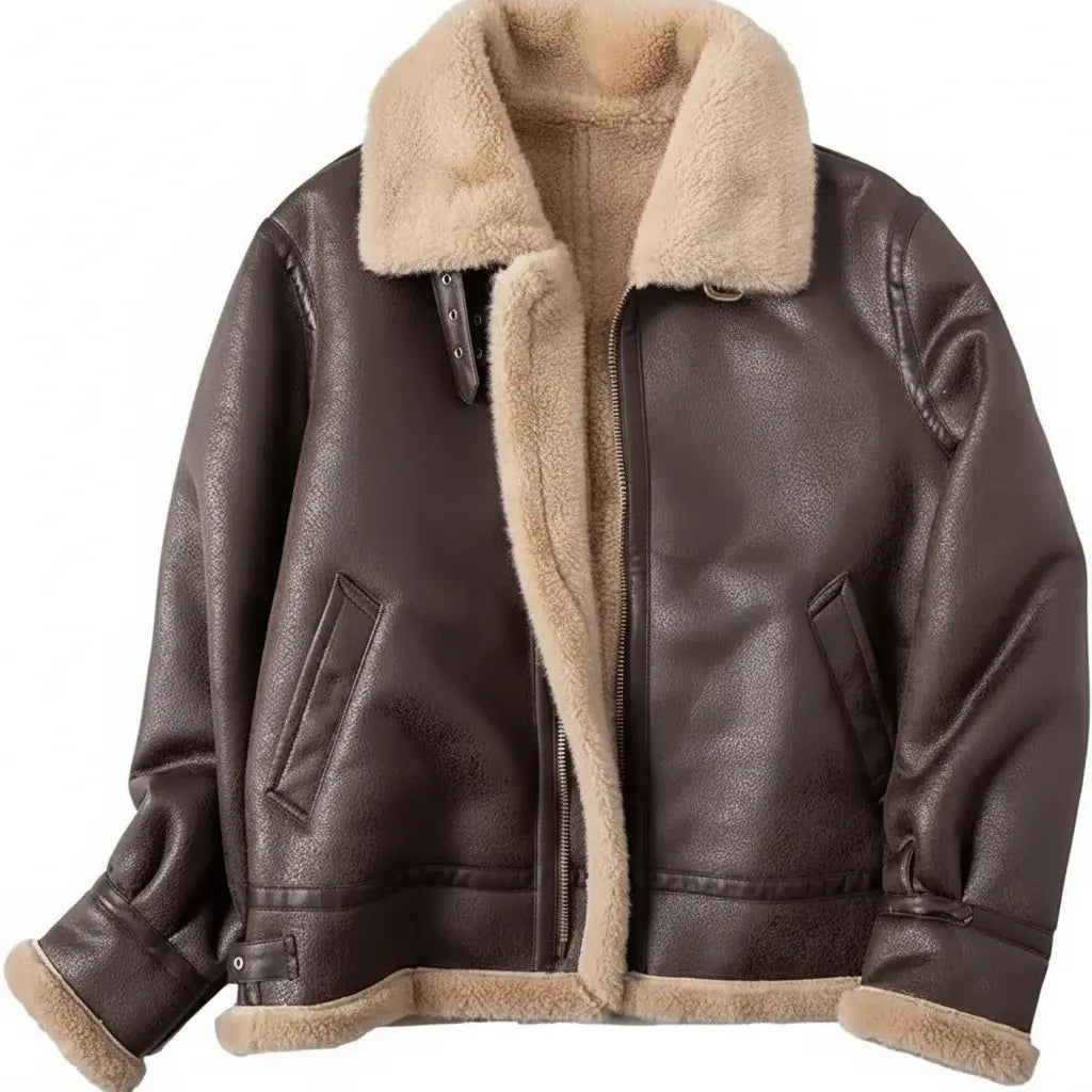 Leon Kennedy Resident Evil 4 Cosplay Jacket: Faux Leather Shearling Bomber - Duazan