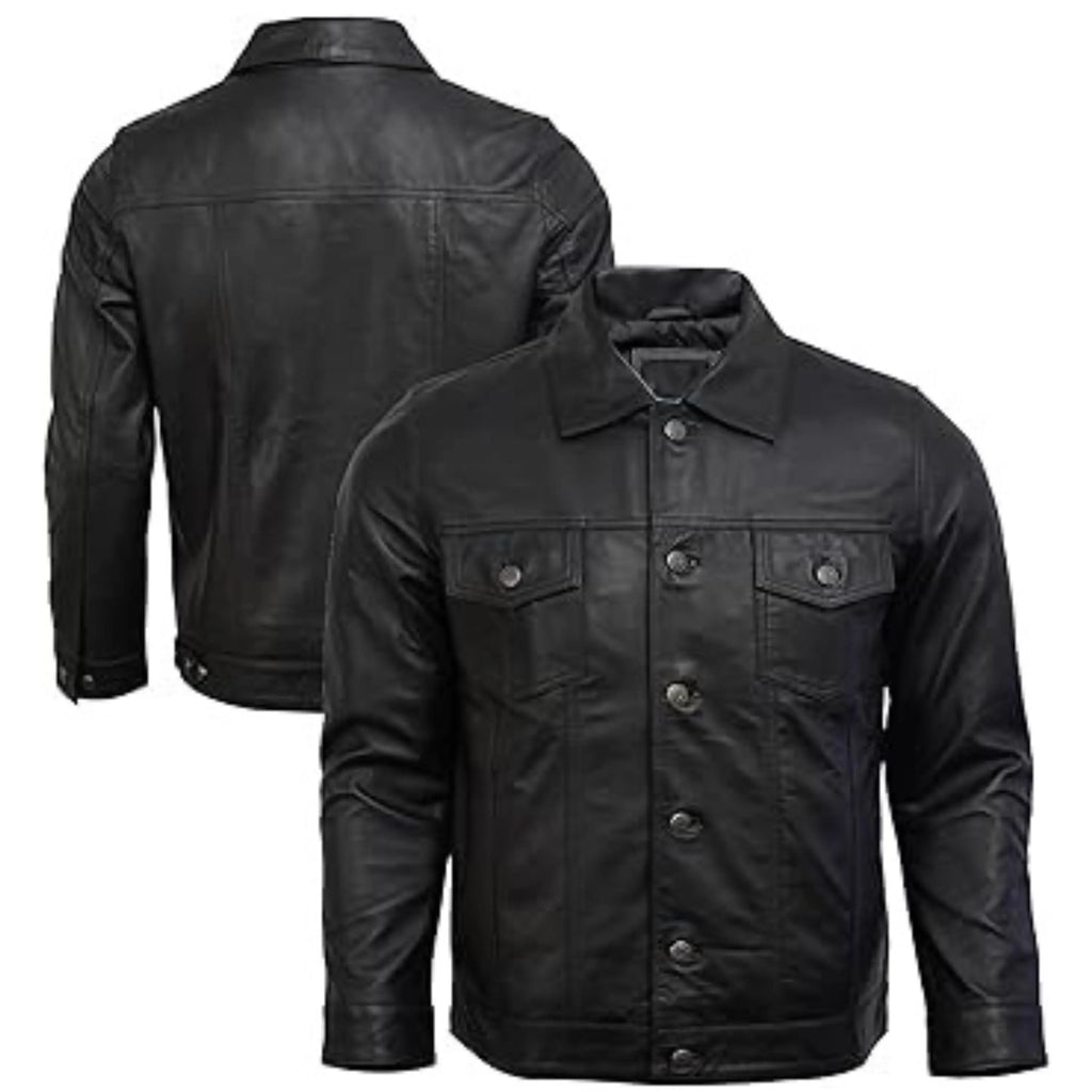 Lambskin Leather Trucker Jacket: Vintage Black Sheepskin