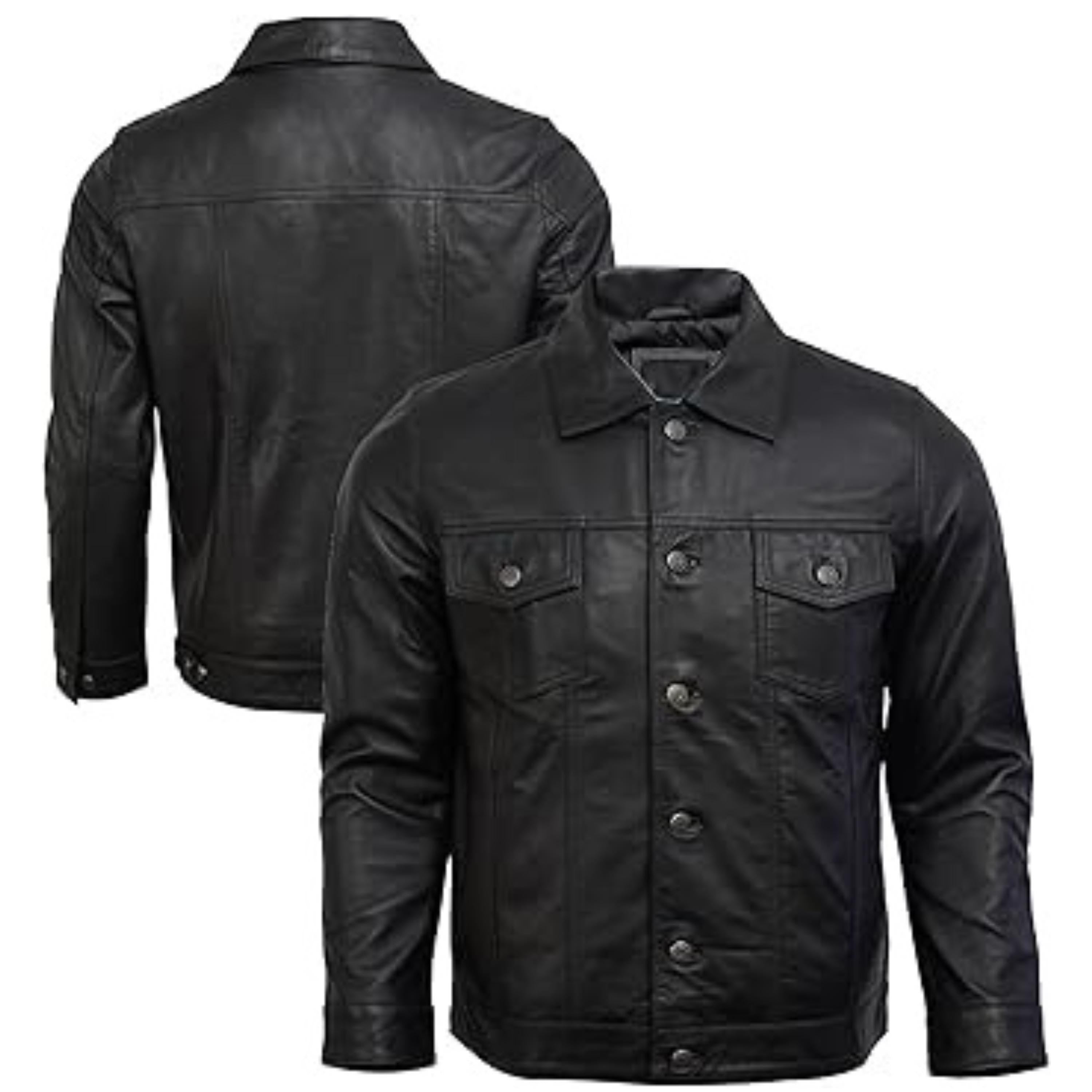 Lambskin Leather Trucker Jacket: Vintage Black Sheepskin jacket - Duazan