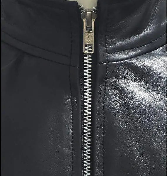 Mr. Terrific Style Leather Motorcycle Jacket: Black & White Retro Biker Coat - Duazan