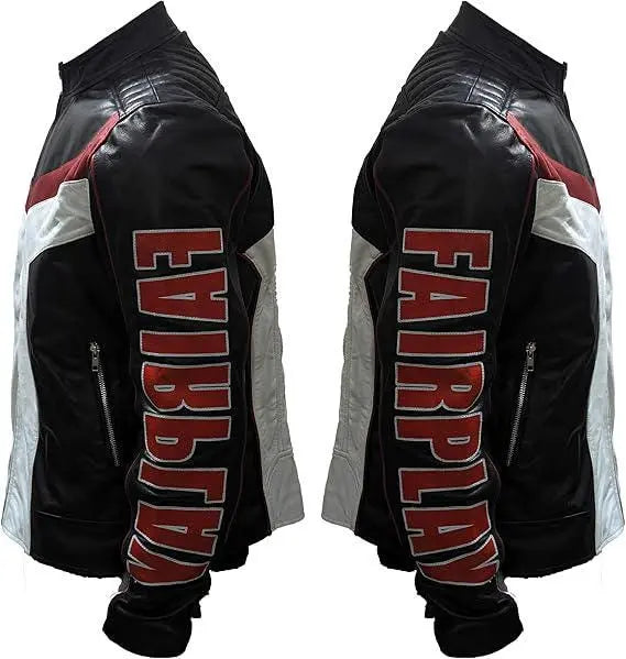 Mr. Terrific Style Leather Motorcycle Jacket: Black & White Retro Biker Coat - Duazan