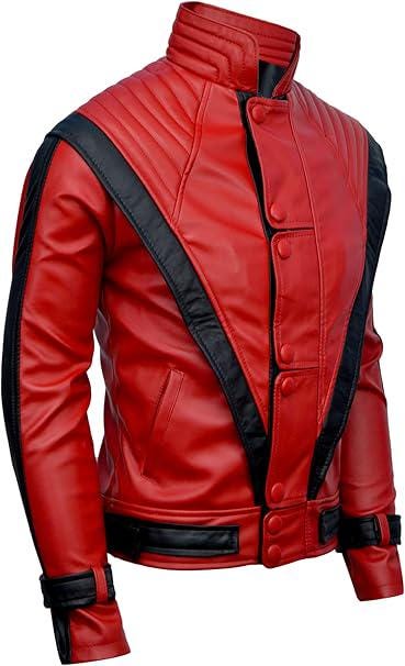 Thriller Retro 80s Red And Black Mj concert jacket for men's Real & Faux Leather Outerwear - Duazan