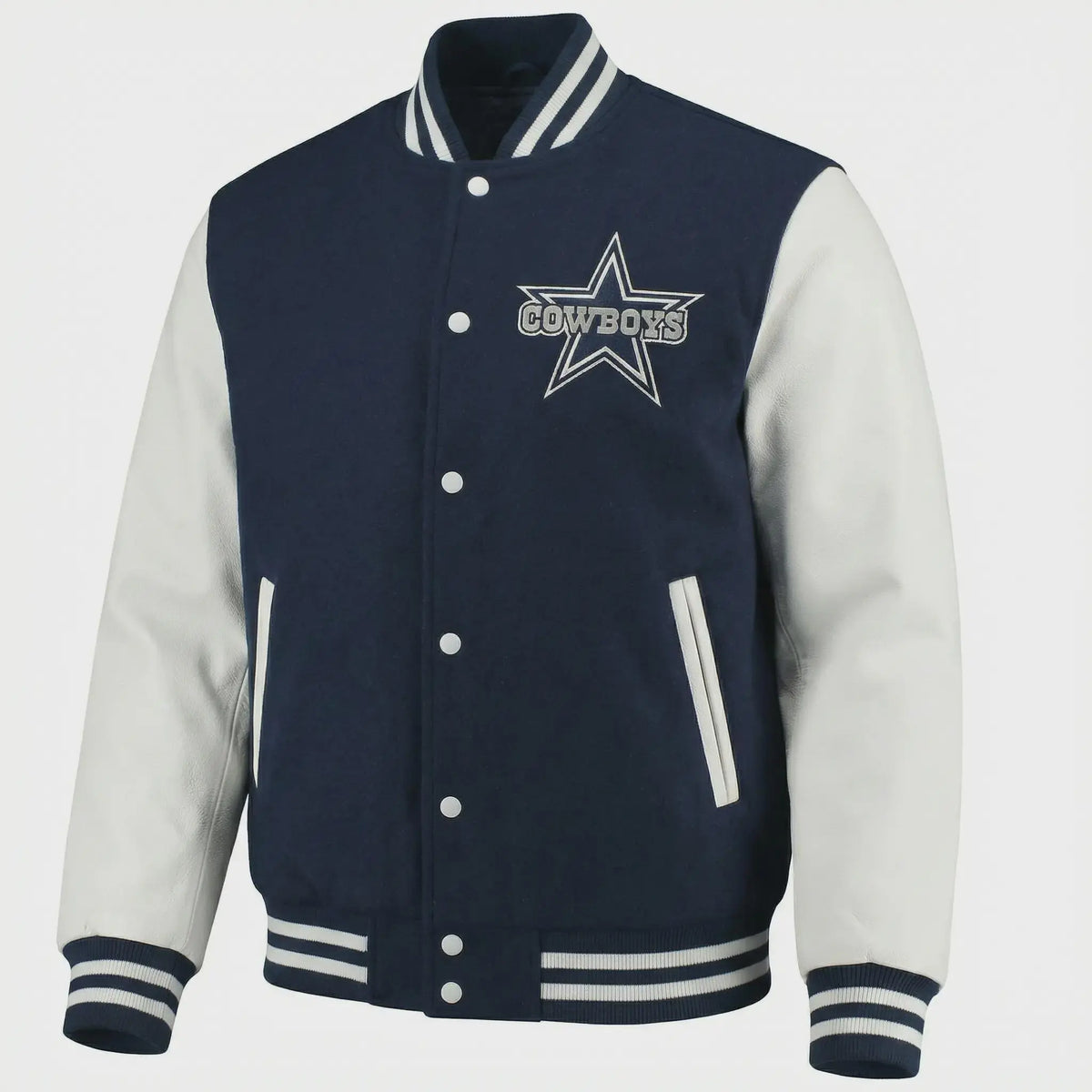 Blue Wool Classic Varsity Jacket with Faux/Real Leather Sleeves, College Style jacket