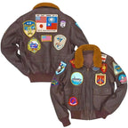 G-1 Leather Flight Jacket | Maverick Embroidered Patches Aviator Bomber Gift Him