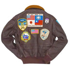 G-1 Leather Flight Jacket | Maverick Embroidered Patches Aviator Bomber Gift Him