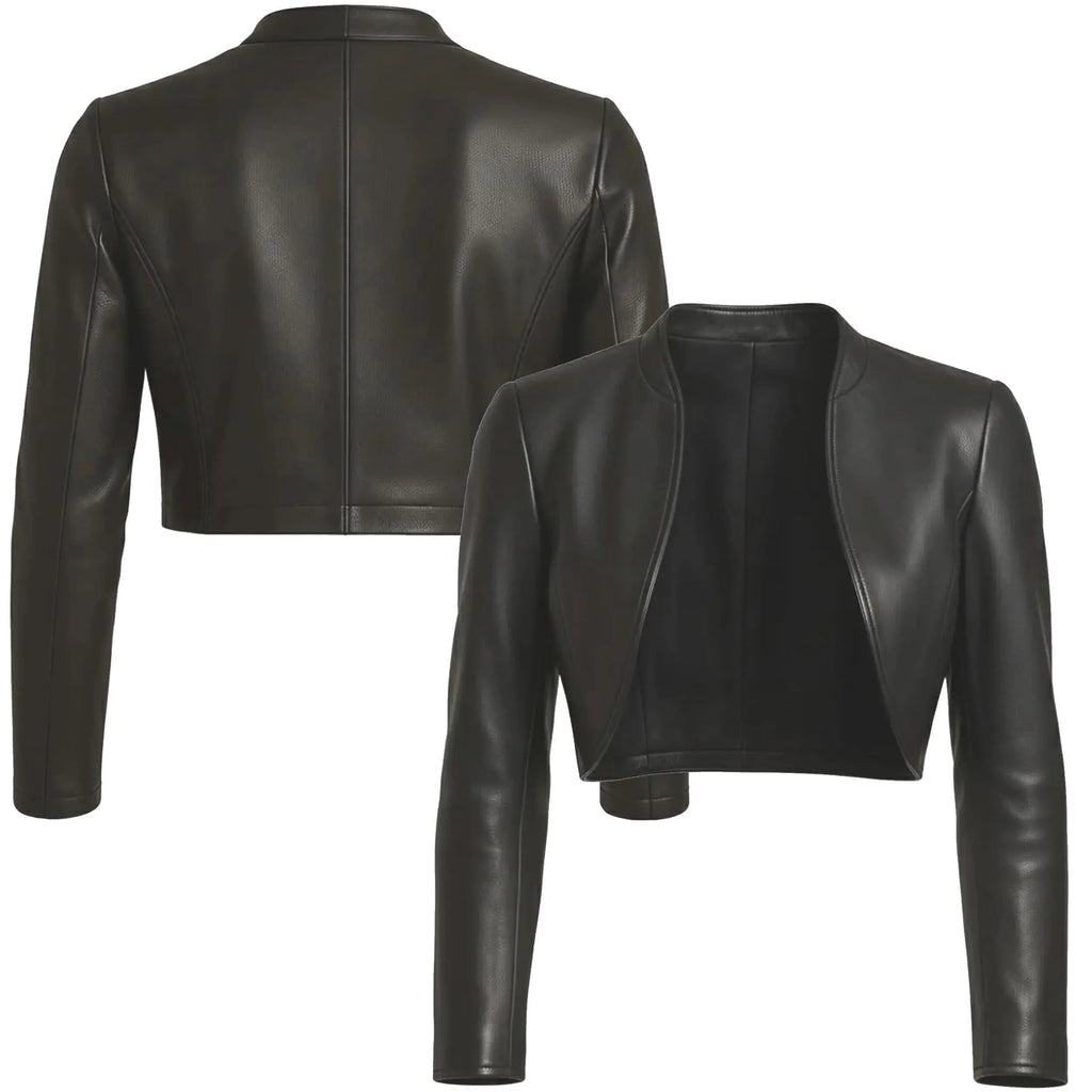 Handmade Women's Cropped Open-Front Bolero leather jacket women