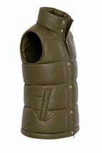 Handmade Genuine Lambskin Leather Puffer Vest | Olive Green Gilet