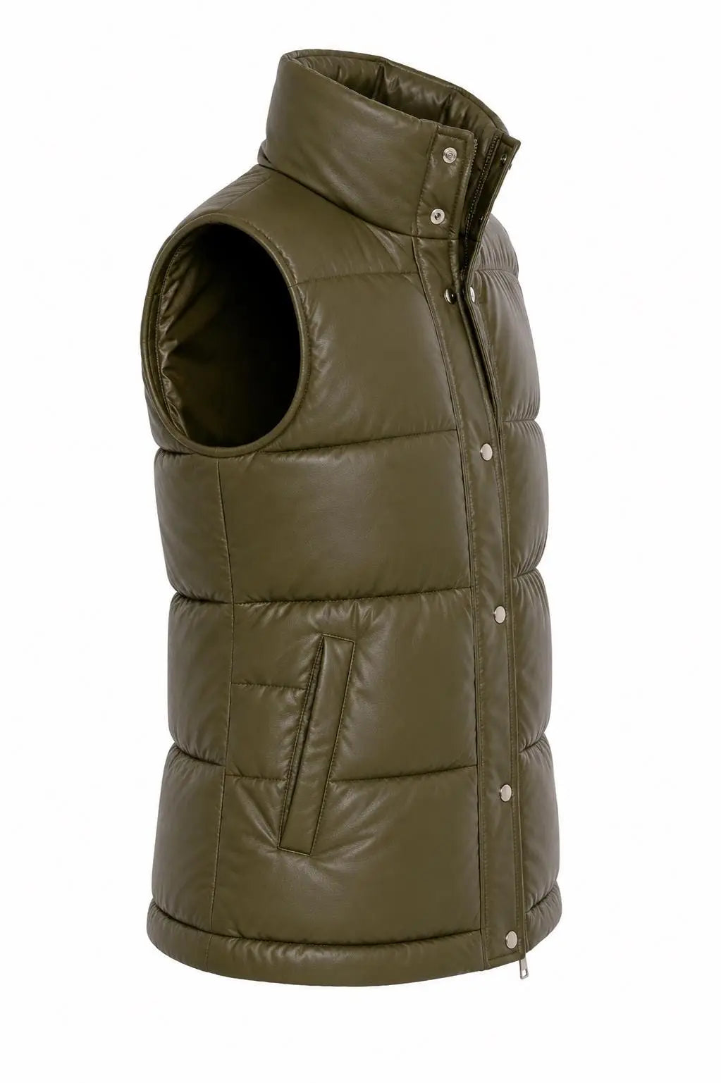 Handmade Genuine Lambskin Leather Puffer Vest | Olive Green Gilet
