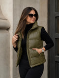 Handmade Genuine Lambskin Leather Puffer Vest | Olive Green Gilet