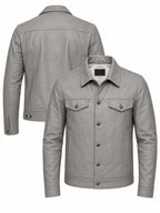 Handmade Grey Lambskin Leather Trucker Jacket | Biker Style Leather Jacket men