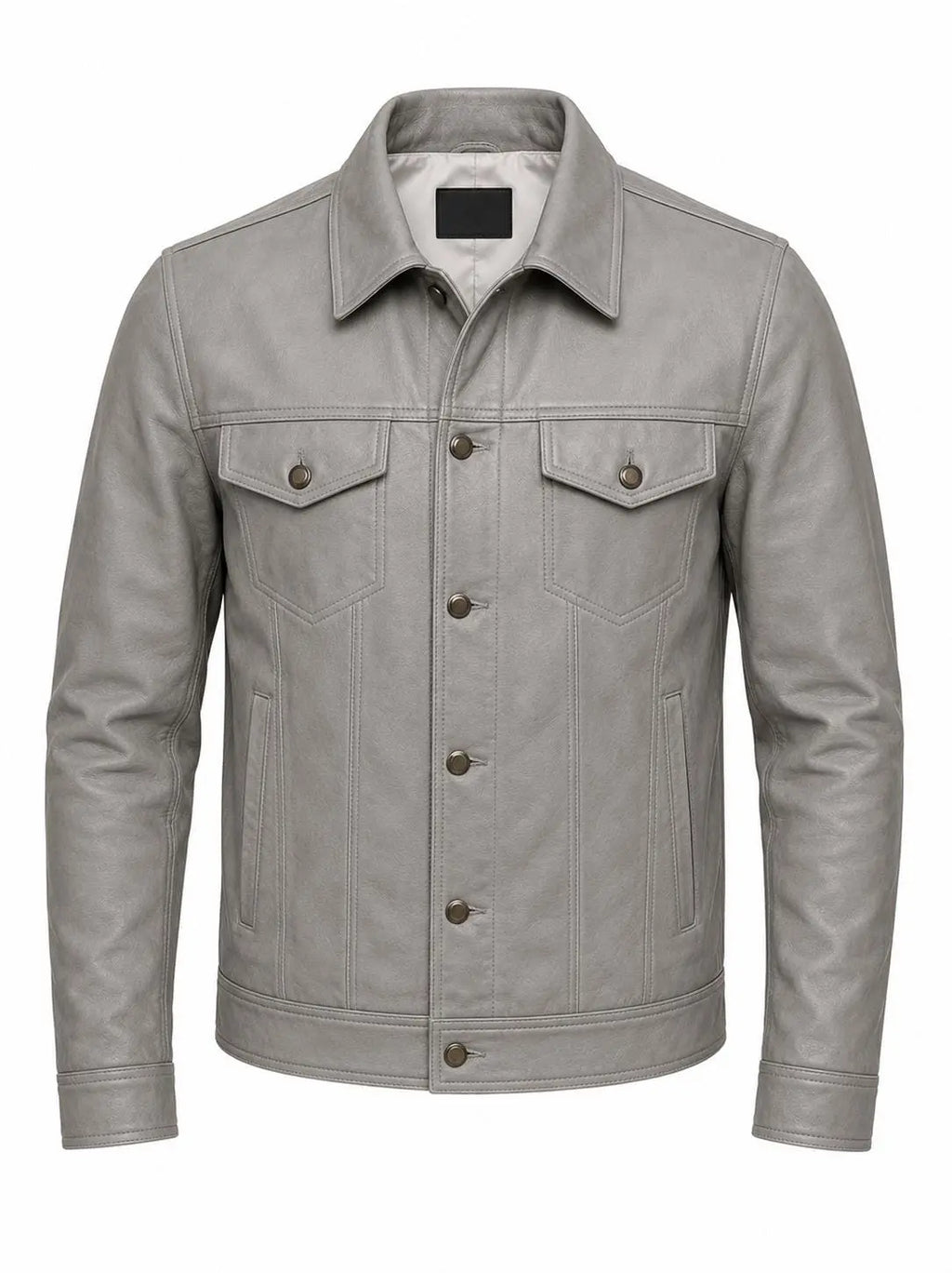 Handmade Grey Lambskin Leather Trucker Jacket | Biker Style Leather Jacket men