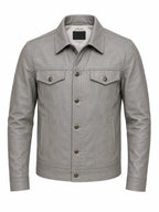 Handmade Grey Lambskin Leather Trucker Jacket | Biker Style Leather Jacket men