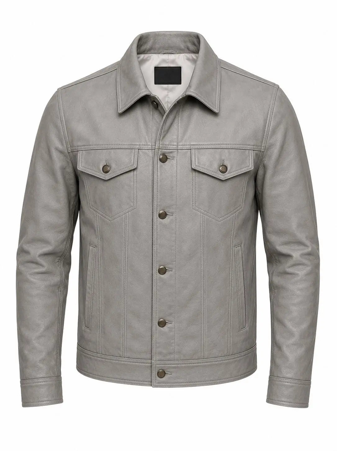 Handmade Grey Lambskin Leather Trucker Jacket | Biker Style Leather Jacket men