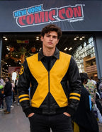 Handmade Mutant Hero Cosplay Bomber Jacket | Yellow Black Vegan Leather Comic Con Coat