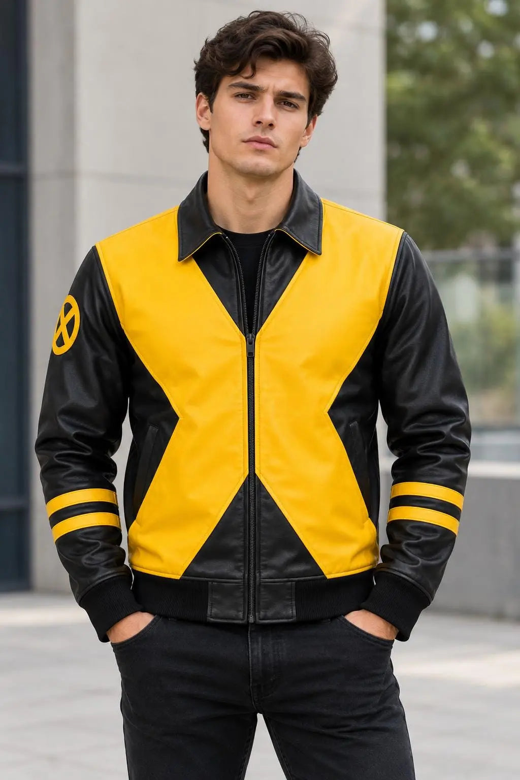 Handmade Mutant Hero Cosplay Bomber Jacket | Yellow Black Vegan Leather Comic Con Coat