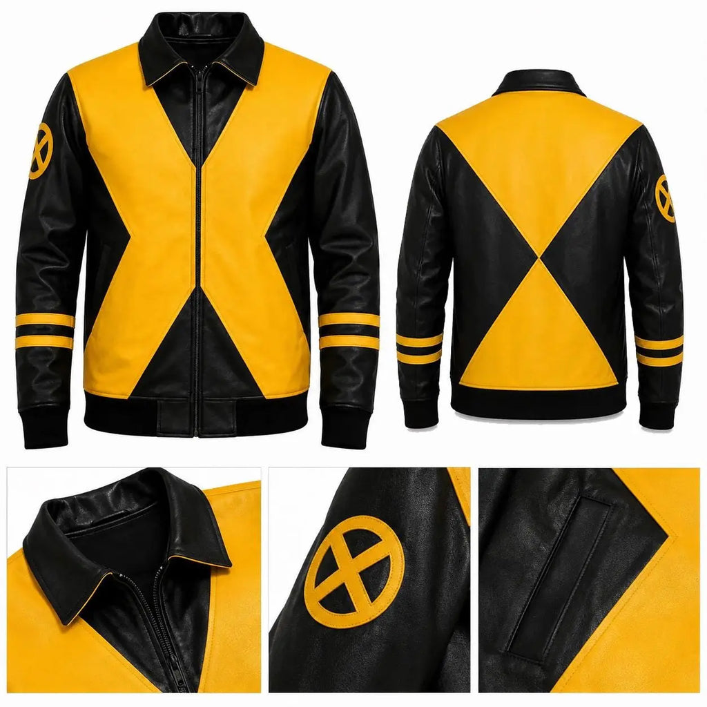 Handmade Mutant Hero Cosplay Bomber Jacket | Yellow Black Vegan Leather Comic Con Coat