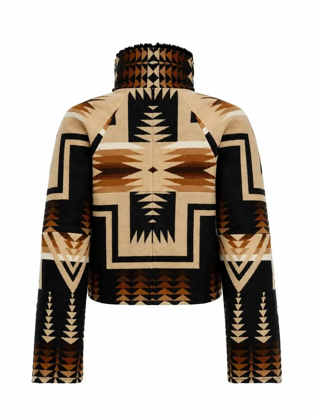 Kelly Reilly Aztec Moto Jacket | Handmade Wool Southwestern Biker Coat with Faux Shearling Collar | Beth Dutton Style