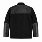 Handmade Men's Black Wool Leather Donkey Jacket, Vintage Workwear Coat