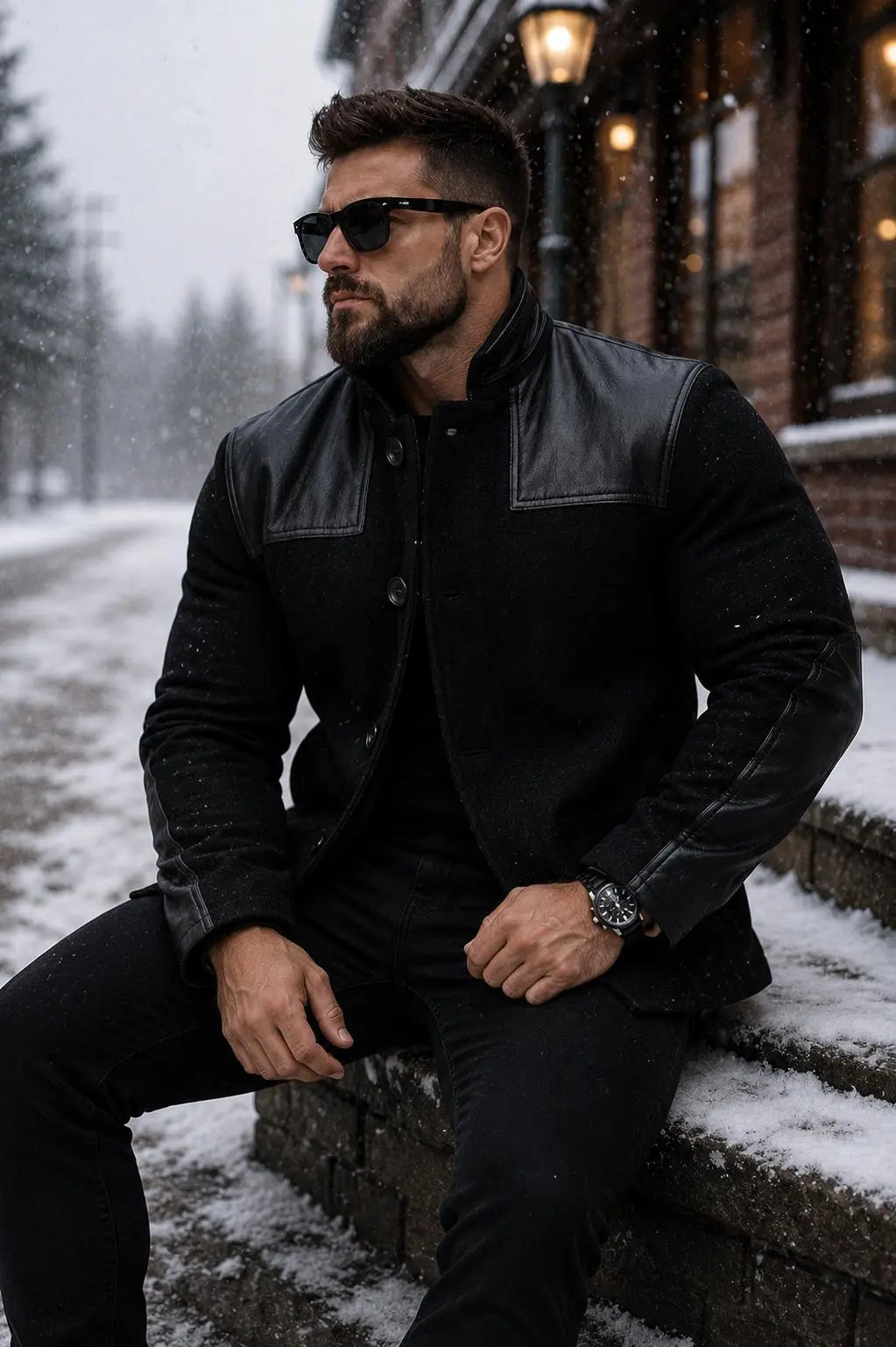 Handmade Men's Black Wool Leather Donkey Jacket, Vintage Workwear Coat