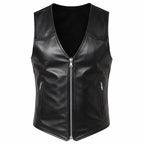 Handmade Men's Sheep Leather Gothic Vest | Sleeveless Punk Biker Zip-Up Waistcoat