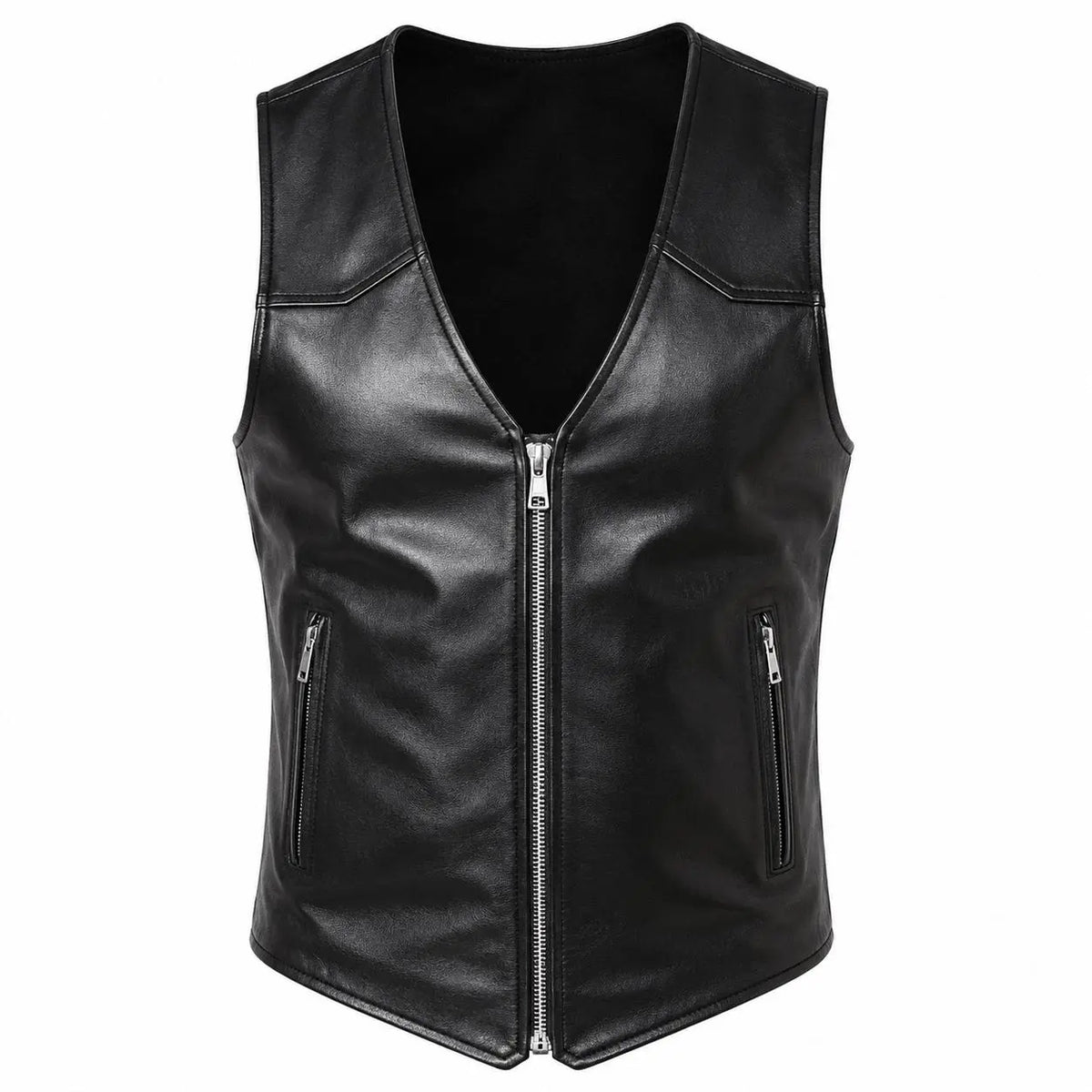 Handmade Men's Sheep Leather Gothic Vest | Sleeveless Punk Biker Zip-Up Waistcoat
