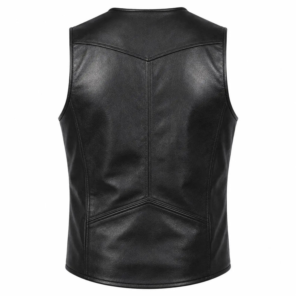Handmade Men's Sheep Leather Gothic Vest | Sleeveless Punk Biker Zip-Up Waistcoat