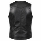 Handmade Men's Sheep Leather Gothic Vest | Sleeveless Punk Biker Zip-Up Waistcoat
