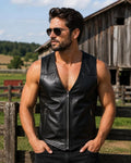 Handmade Men's Sheep Leather Gothic Vest | Sleeveless Punk Biker Zip-Up Waistcoat
