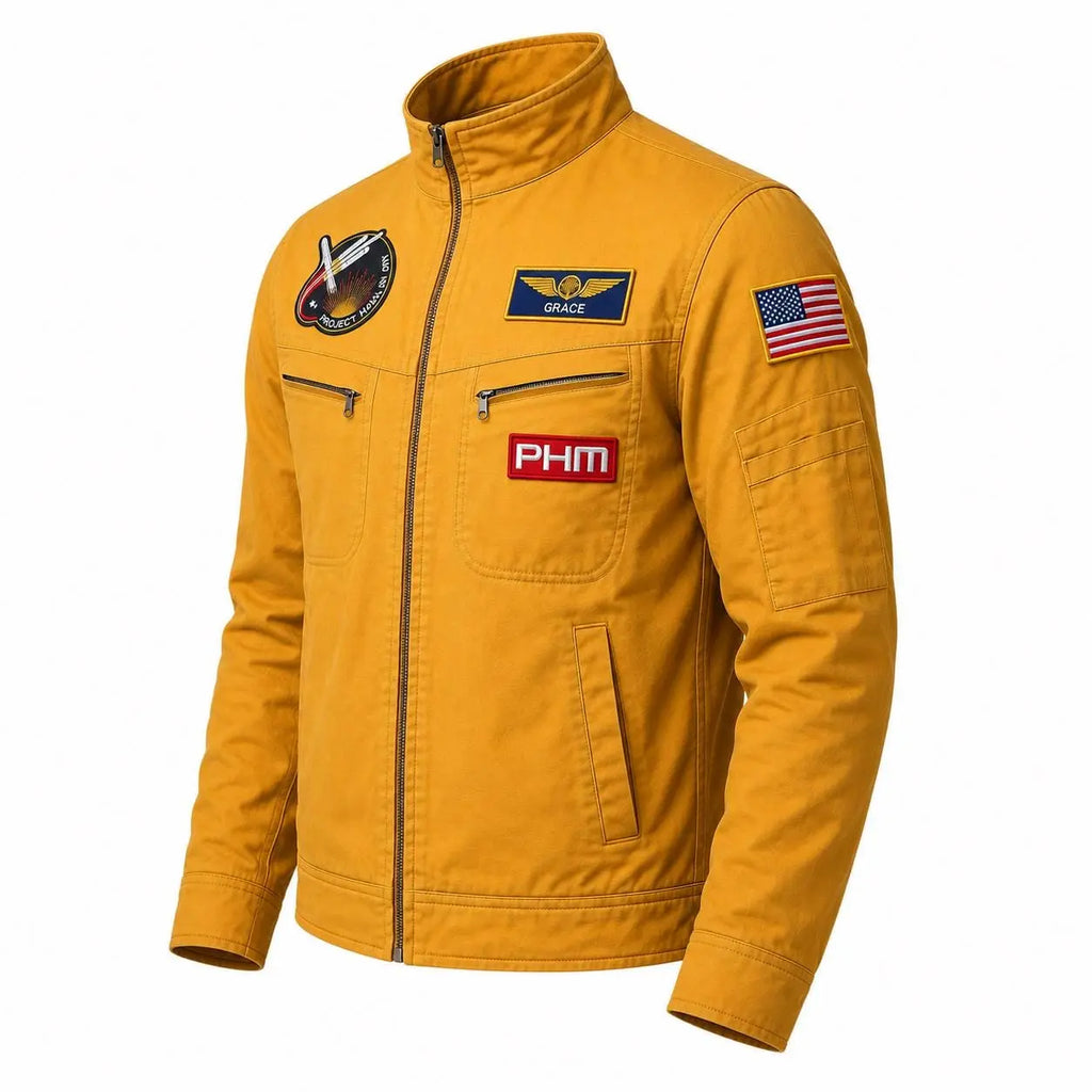 Handemade Ryland Grace Cotton Jacket | Sci-Fi Cosplay Coat, Embroidered Patches