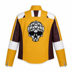 Handmade Skull Patch Cosplay Lambskin Leather Jacket for Men - Yellow Maroon Racer Jacket