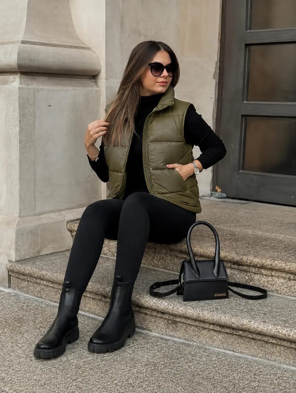 Handmade Genuine Lambskin Leather Puffer Vest | Olive Green Gilet
