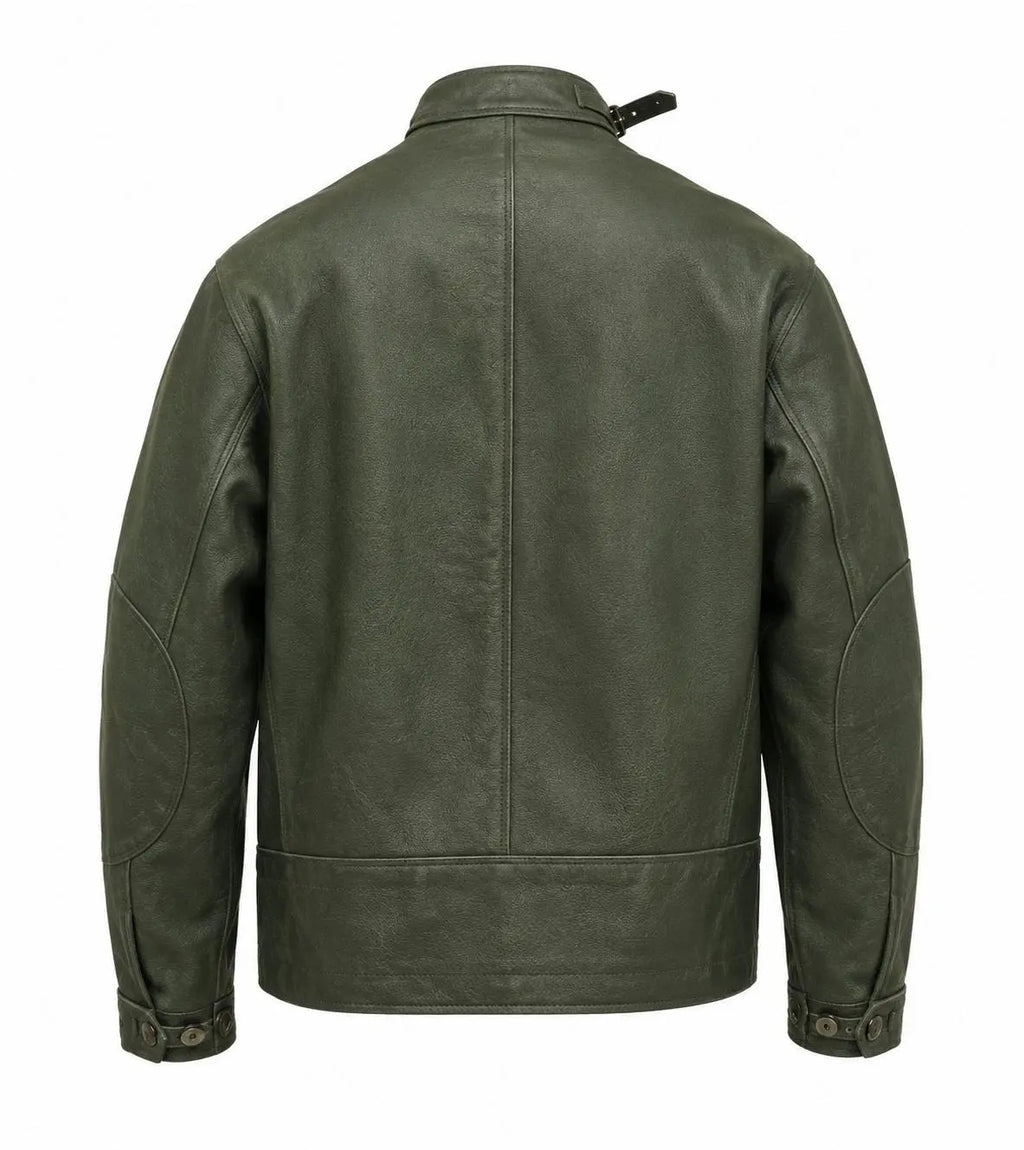 Handemade Men's Military Green Lambskin Leather Field Jacket