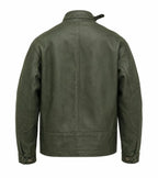 Handemade Men's Military Green Lambskin Leather Field Jacket