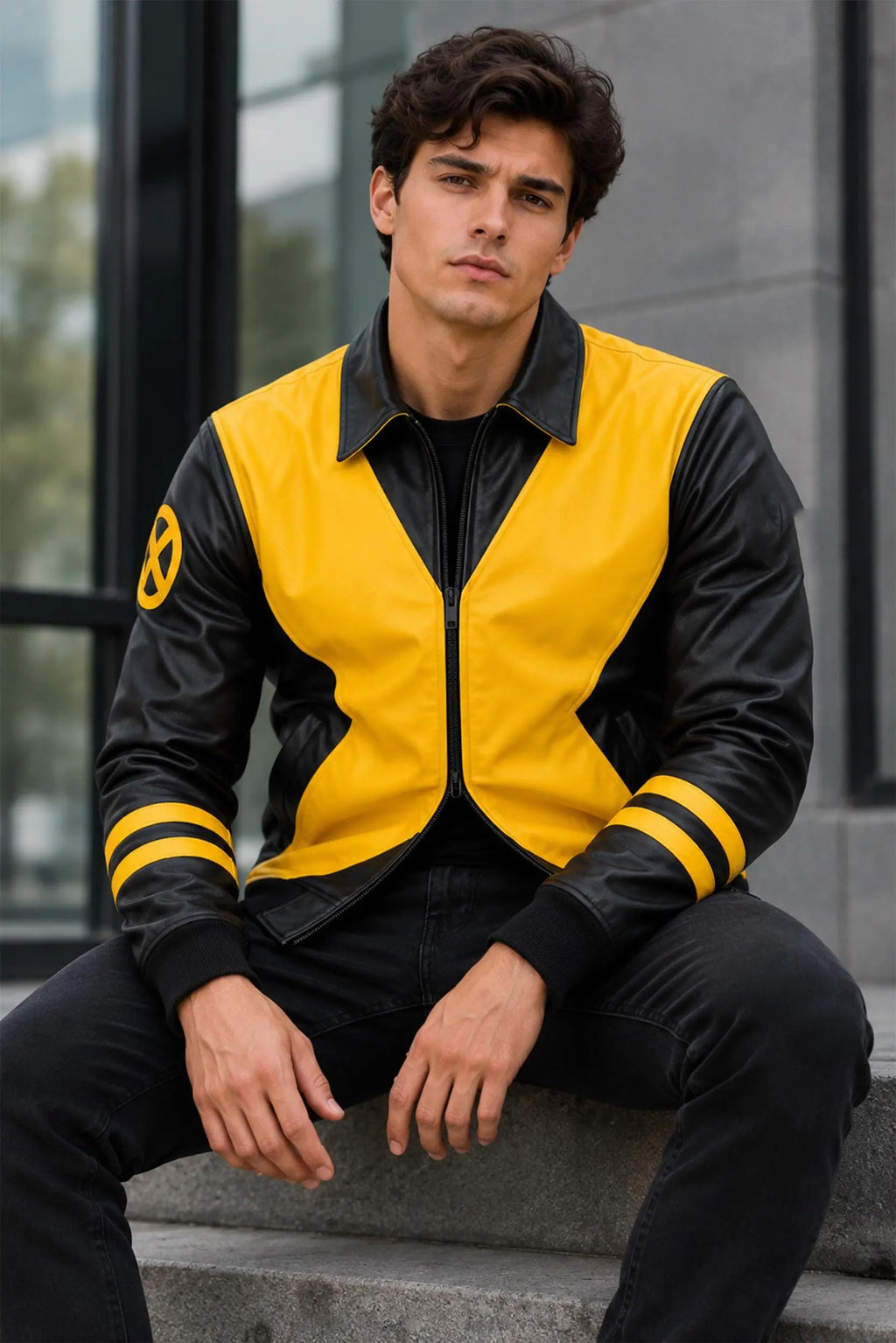 Handmade Mutant Hero Cosplay Bomber Jacket | Yellow Black Vegan Leather Comic Con Coat