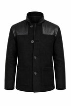 Handmade Men's Black Wool Leather Donkey Jacket, Vintage Workwear Coat