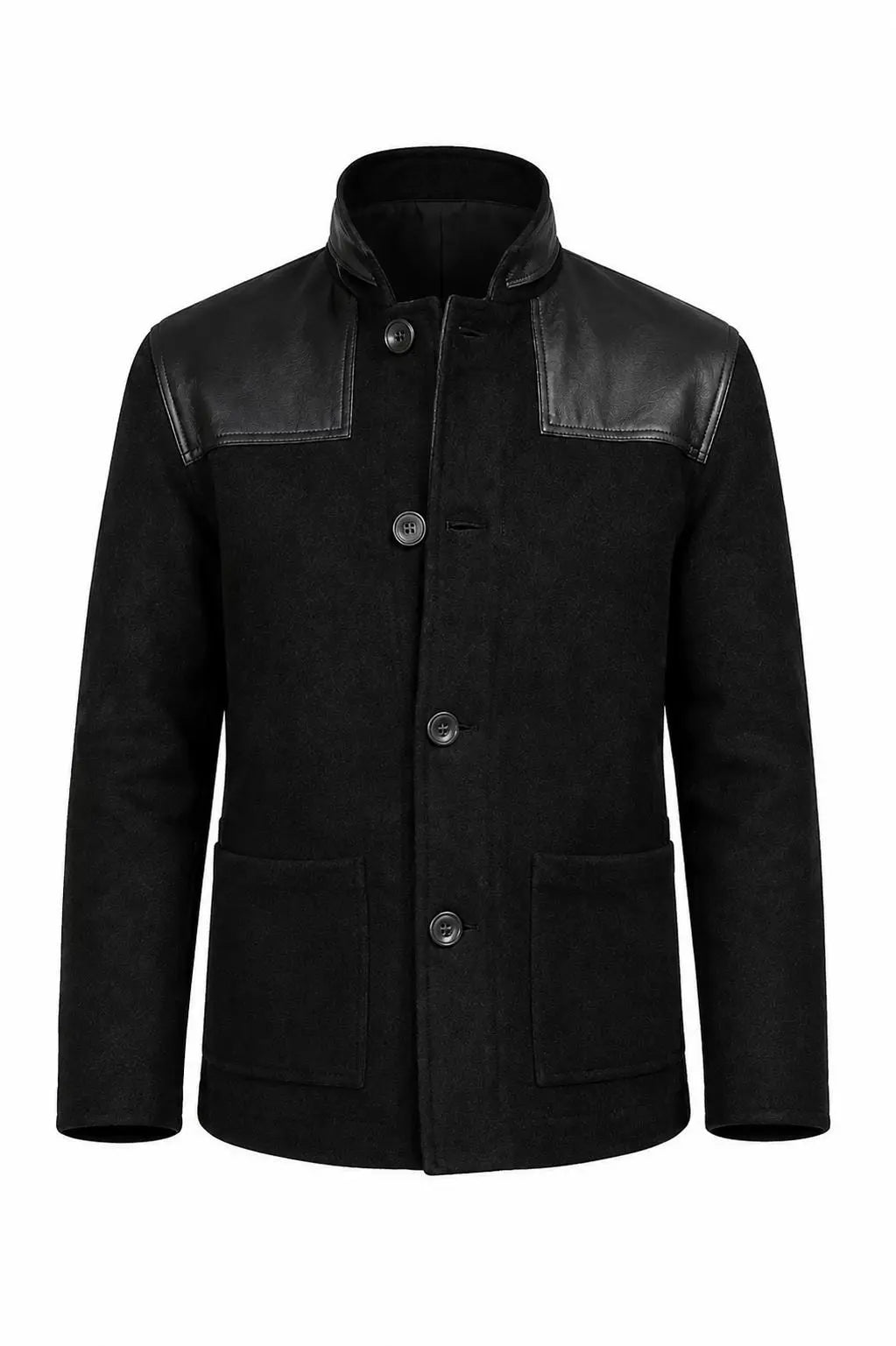 Handmade Men's Black Wool Leather Donkey Jacket, Vintage Workwear Coat
