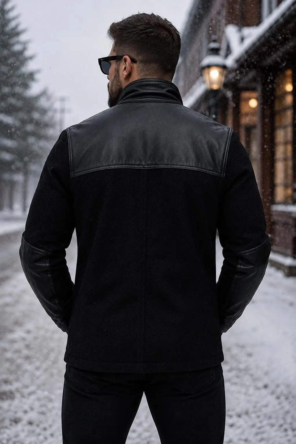 Handmade Men's Black Wool Leather Donkey Jacket, Vintage Workwear Coat