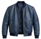 Handmade Men's Navy Blue Lambskin Leather Bomber Jacket | Gift for Him
