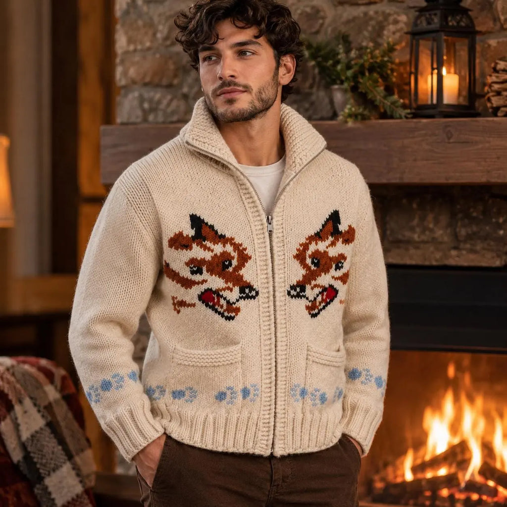 Project Hail Mary Cardigan | Ryland Grace Wool Zip-Up Sweater | Handknit Cowichan Fox Jacket