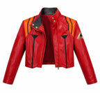 Red Orange Moto Crop Jacket – Handmade Anime Pilot Cosplay Lambskin Leather Jacket for Women