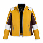 Handmade Skull Patch Cosplay Lambskin Leather Jacket for Men - Yellow Maroon Racer Jacket