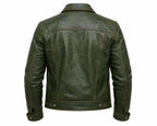 Handmade Men's Vintage Green Leather Trucker Jacket, Genuine Sheepskin Biker Style Coat