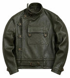 Handemade Men's Military Green Lambskin Leather Field Jacket
