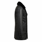 Leveljacket Leon S. Kennedy Black Leather Jacket — Resident Evil 9 Inspired Handcrafted Shearling Collar Coat
